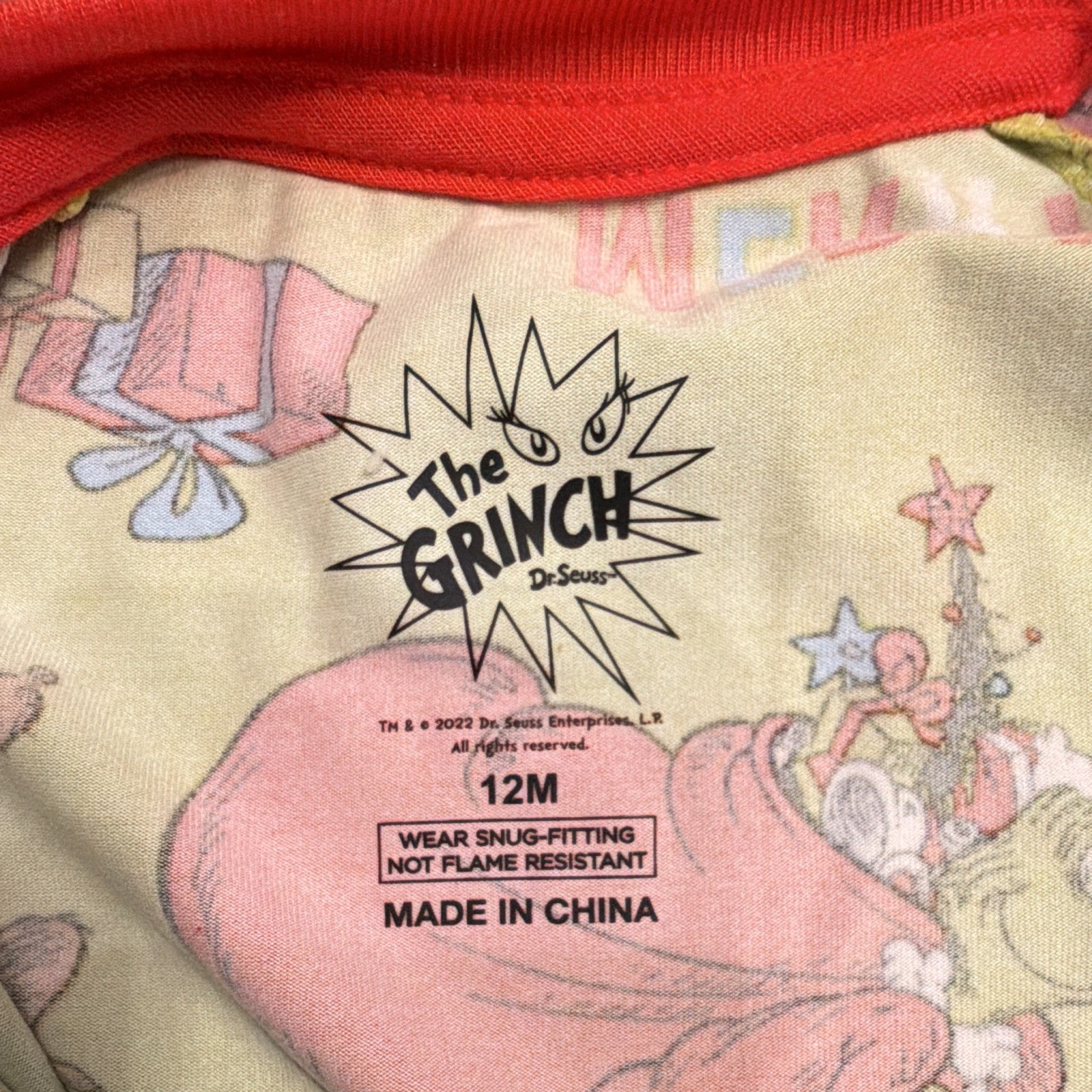 Dr. Seuss Grinch 12M One Piece Zip Sleeper Snug Fit Green Red Holiday Bamboo