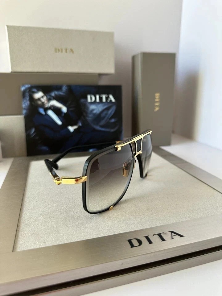 DITA Mach Five DRX2087 Matte Black Gold Sunglasses Grey Gradient Lens Unisex