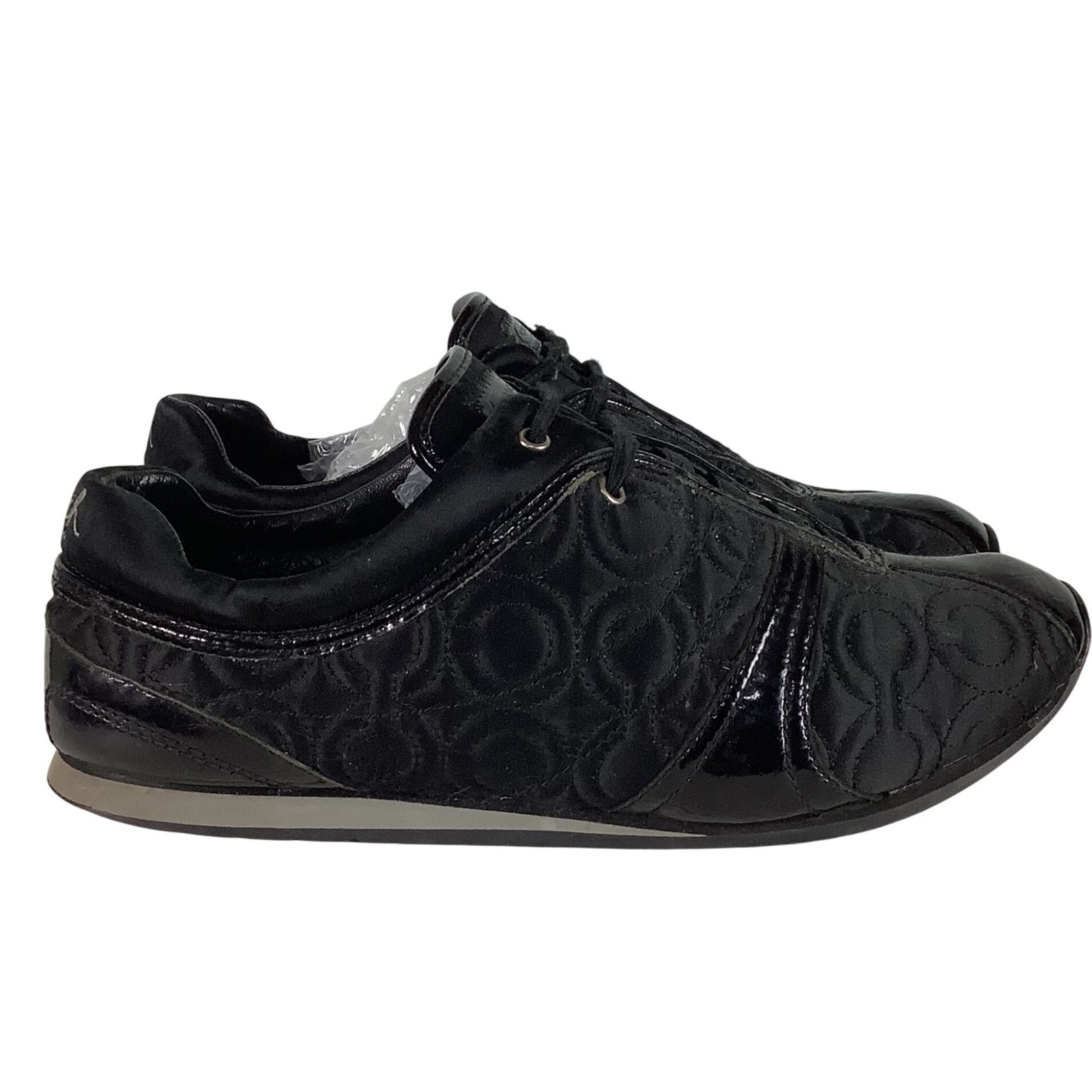 Coach Womens Black Signature Quilted Patent Leather Trim Lace Up Sneakers