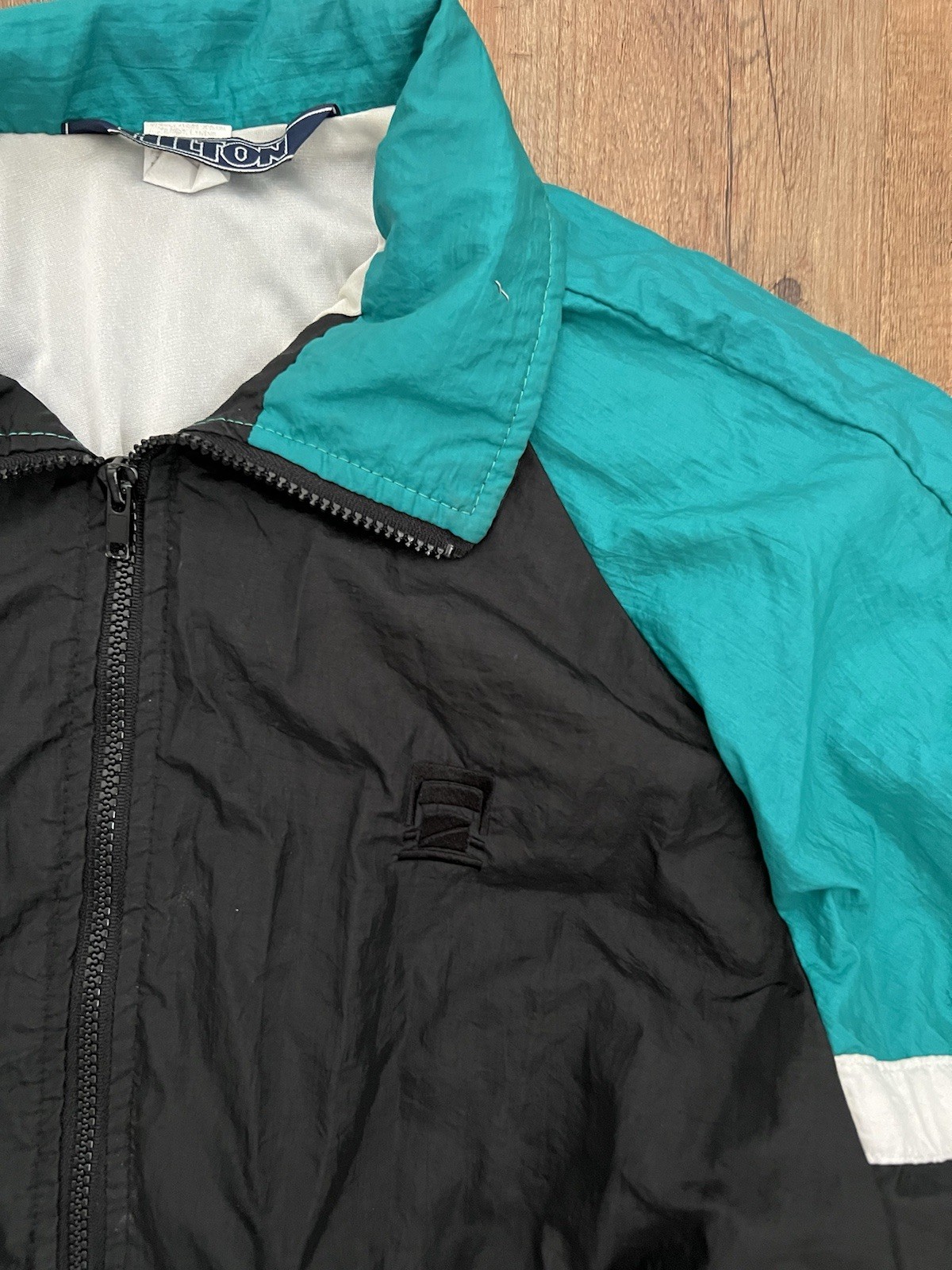VTG 80s 90s Colorblock Two Tone Hilton Athletic Windbreaker Black Full Zip M