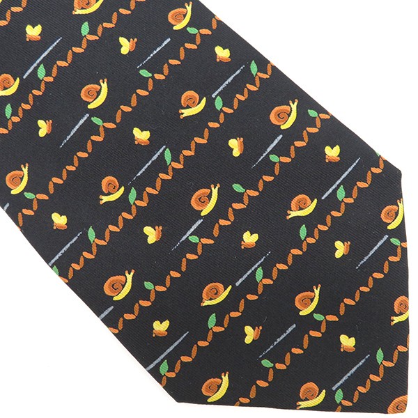 Hermes Tie Snail Butterfly 9Cm Silk Black Used