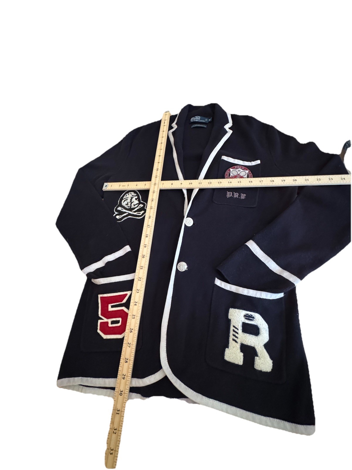 🫪🔥Ralph Lauren Navy PRL Bullion Crest Skull #5 Varsity Collegiate Blazer Men M