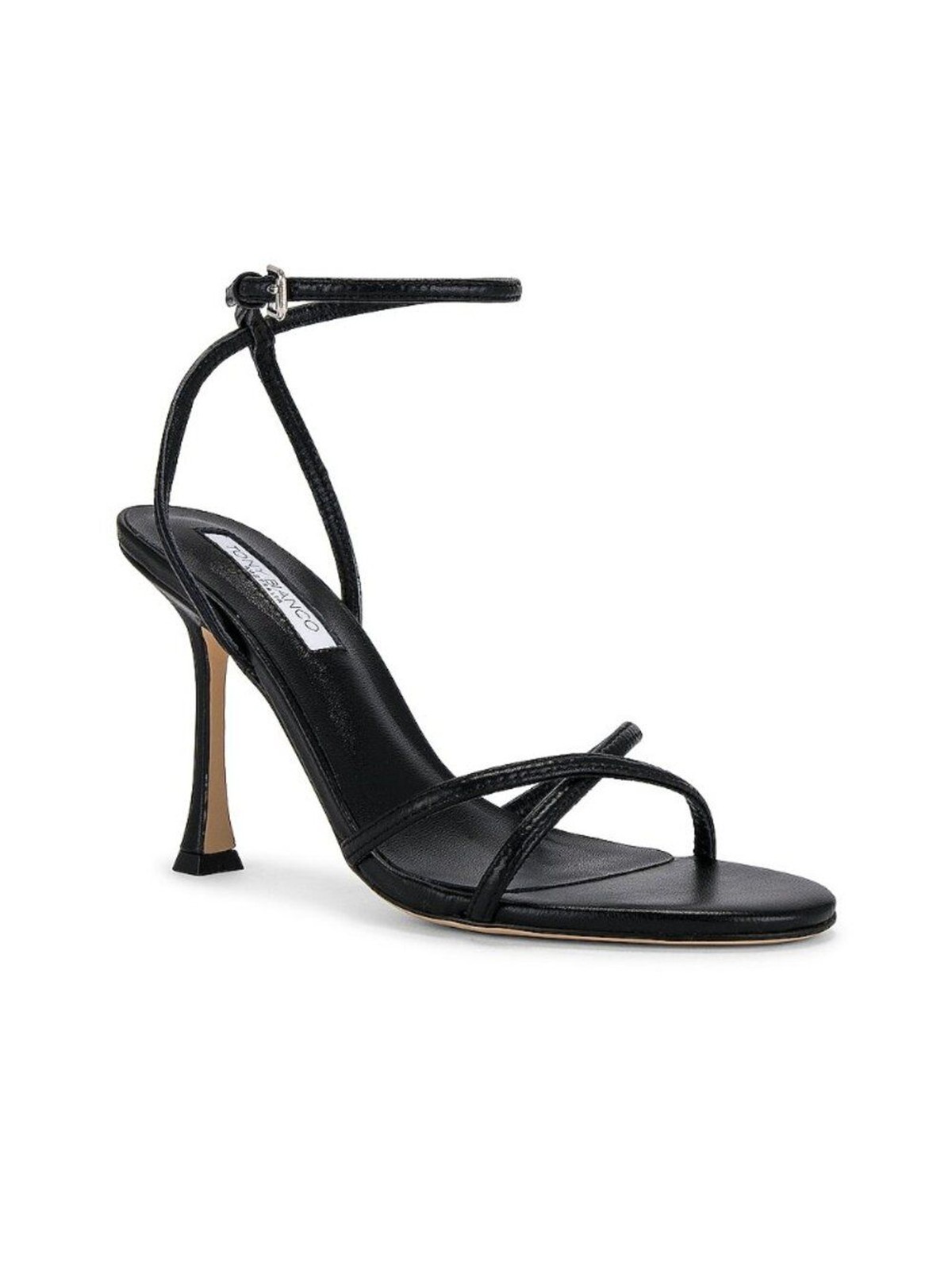 Tony Bianco Laguna Sandal in Black leather mid high heel ankle strap open toe