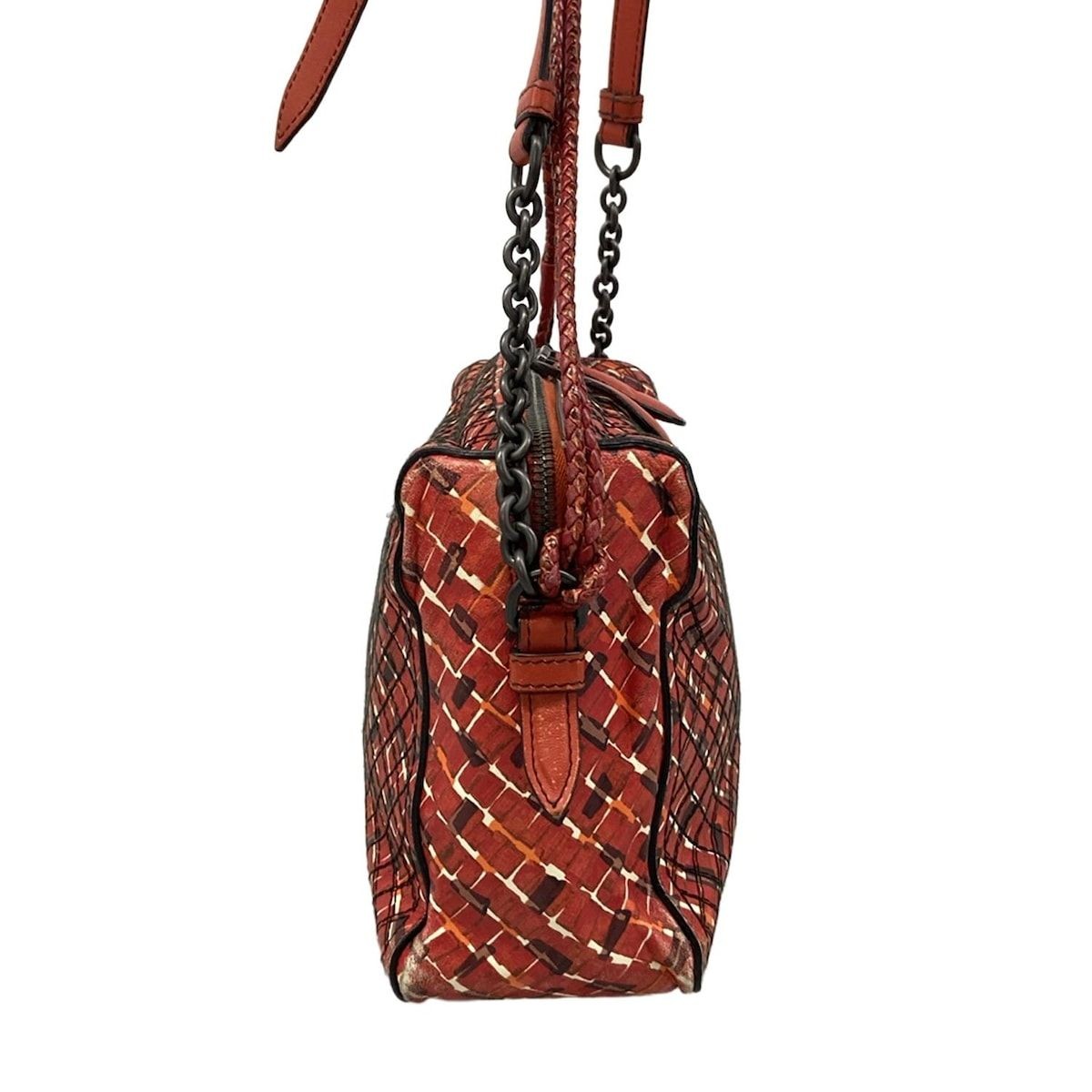BOTTEGA VENETA Shoulder Bag Red x Dark Brown x Multi Chain Shoulder Stitch Leath