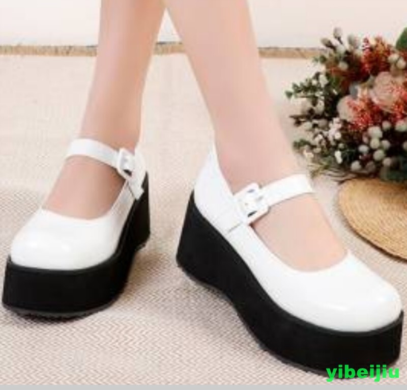 Sweet Womens Platform Wedge Heel Creeper Mary Janes Shiny Leather Shoe Round Toe