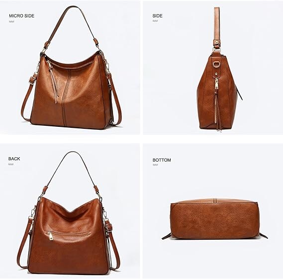 Hobo Bags Women Large Shoulder Bag, Soft Vegan Leather Shoulder Handbag Brown