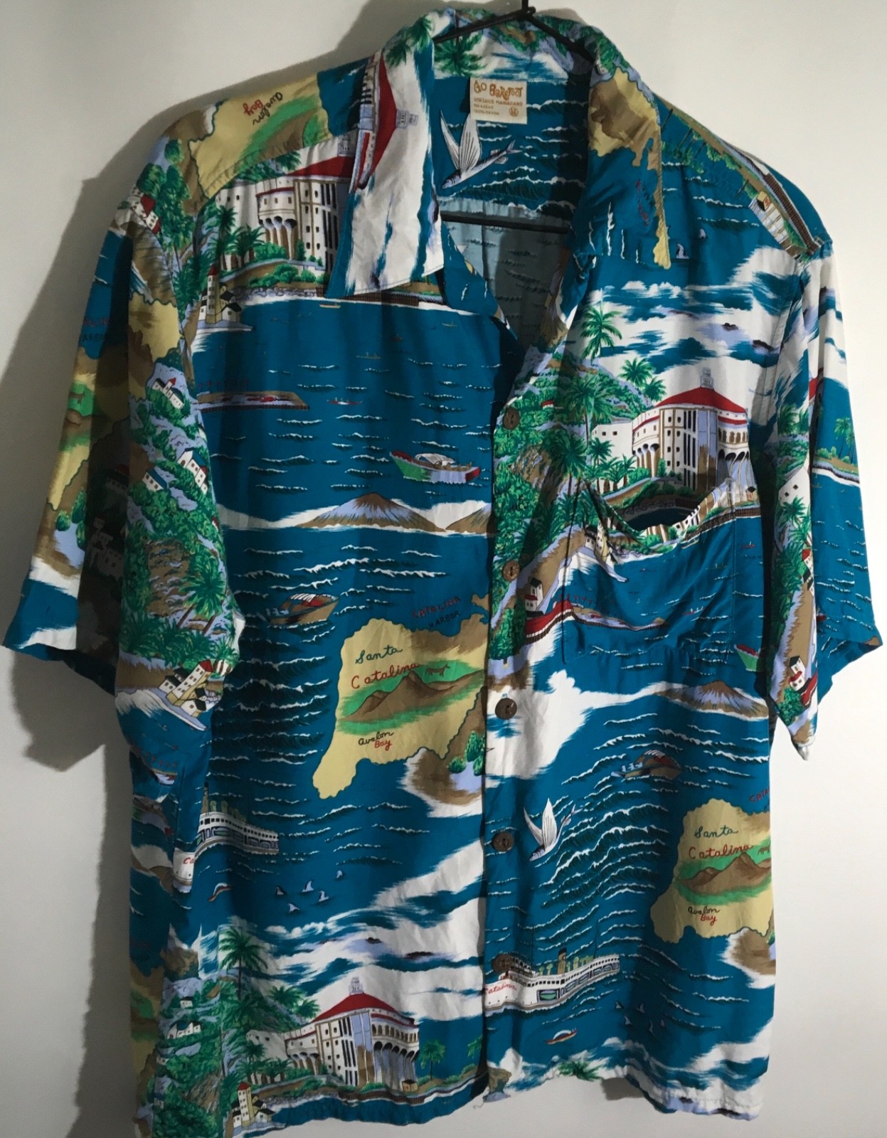 Go Barefoot Vintage Men’s Size Medium Santa Catalina Island Map Hawaiian Shirt
