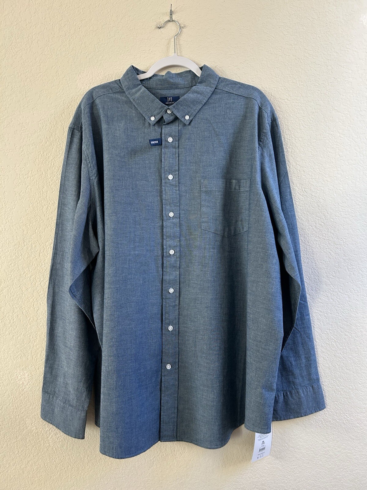 George Men’s Classic Fit Pocket Blue Chambray Poplin Button Down Shirt Size 3XL