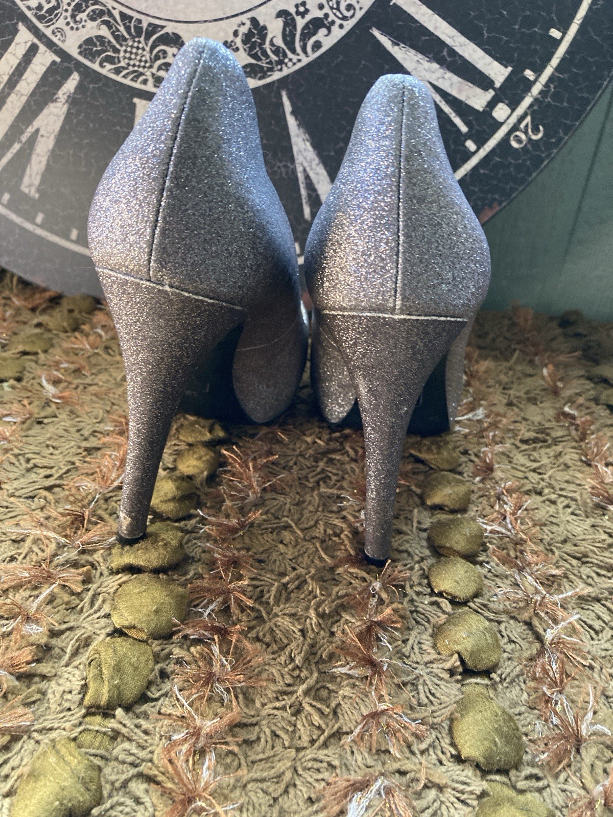 a.n.a. Size 8.5 Silver Sparkle Peep Toe Heels
