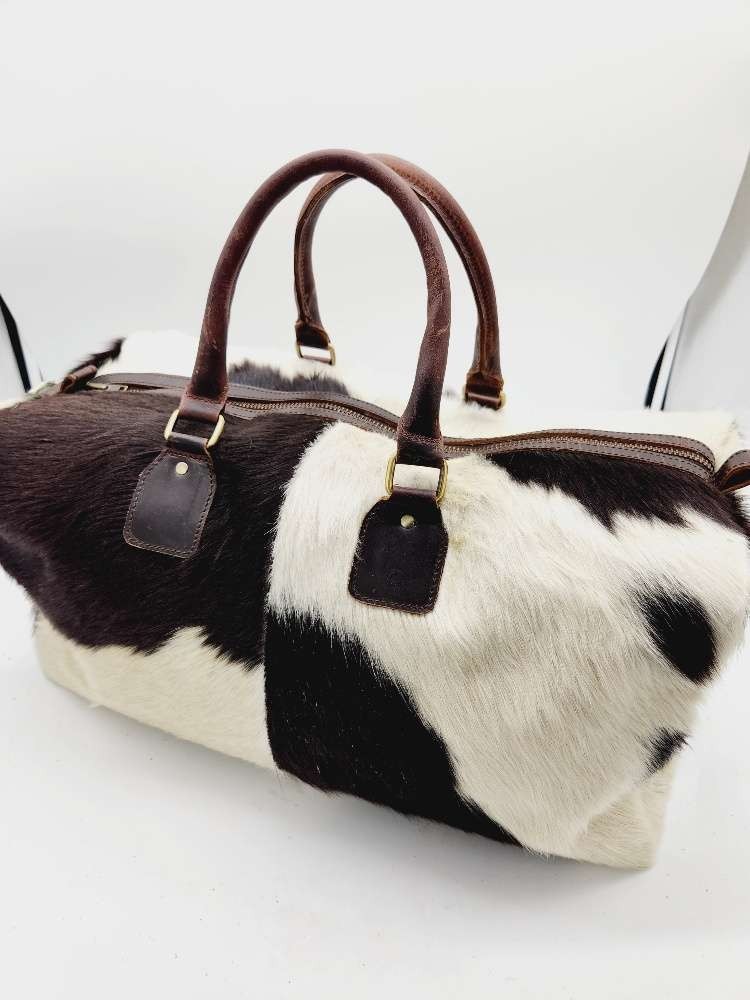 Cowhide Leather Duffle Bag Genuine Hair On Leather Weekend Overnight Travel Bag