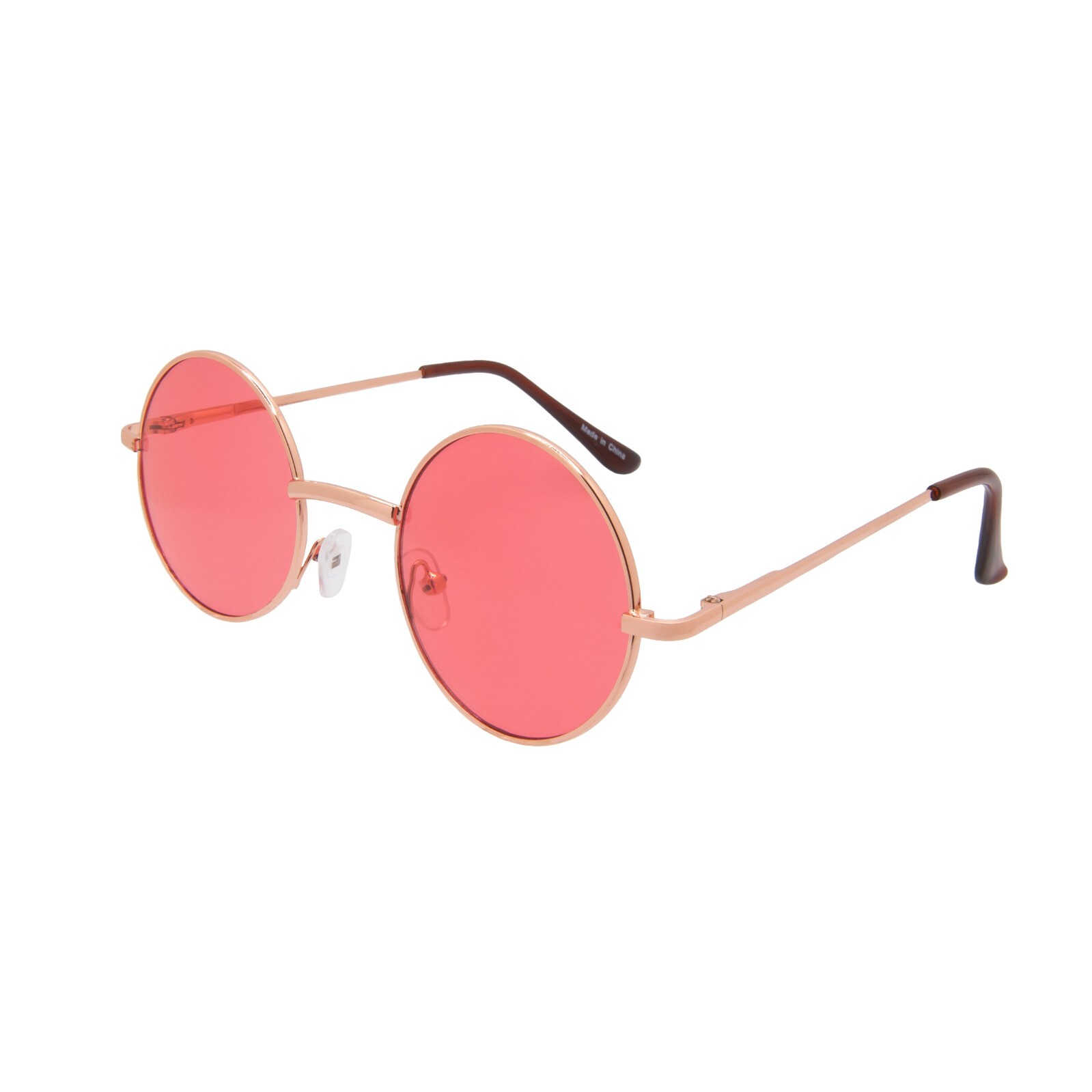 RED LENS ROUND SUNGLASSES 43 MM GOLD METAL FRAME RETRO TRENDY HIPPIE HIPSTER
