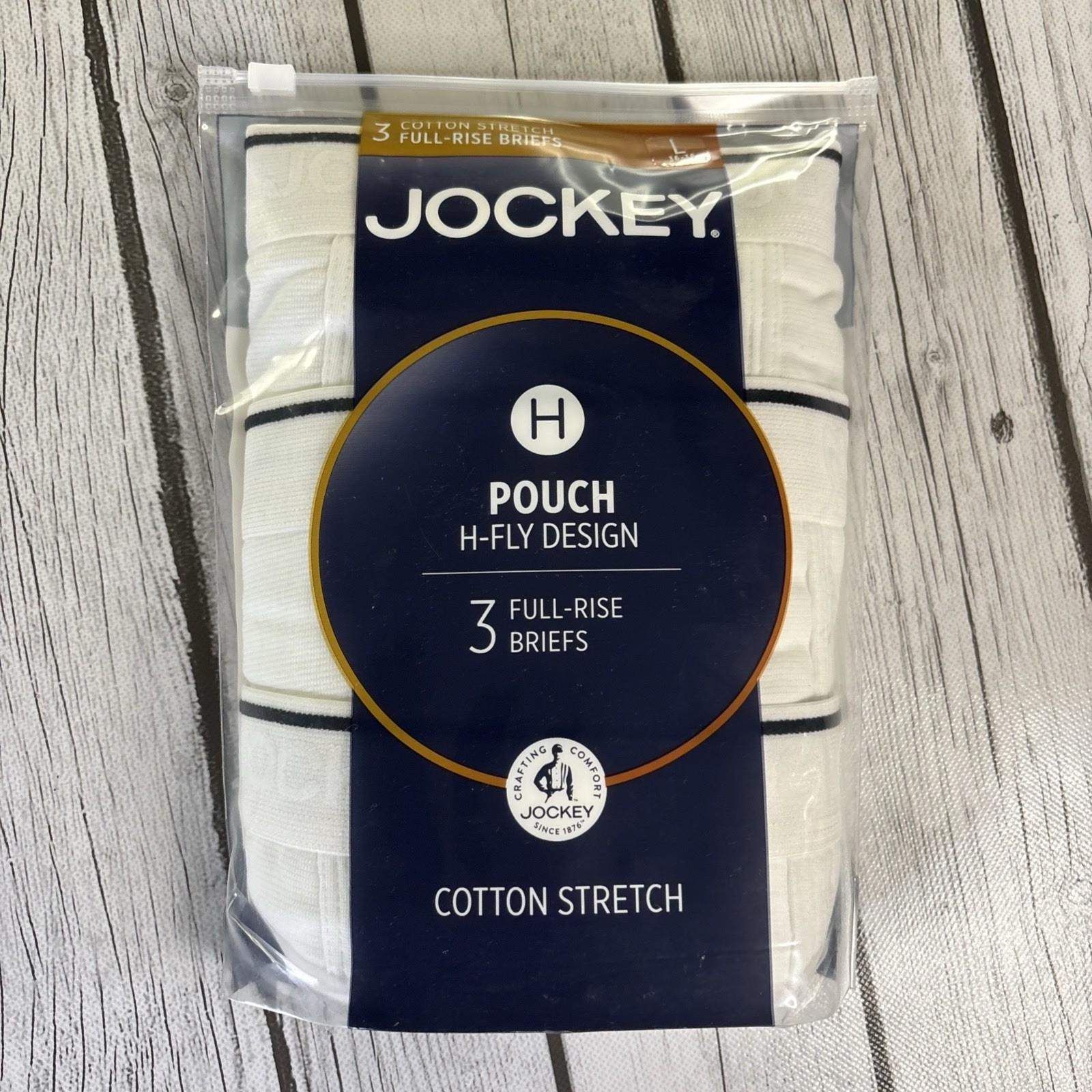 Jockey H-Fly Design Men’s L 36/38 2-3 Pack Full Rise Briefs Cotton Stretch White