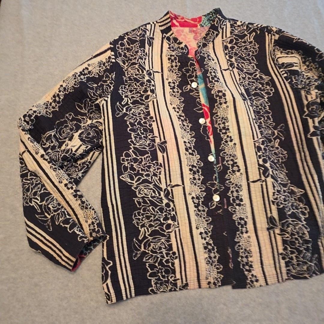 Floral Jacket Womens XL Multicolor Cotton Quilted Reversible Short Button Boho