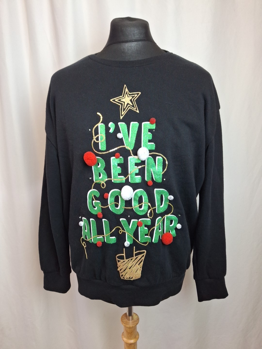 I Have been Good All Year Christmas Jumper Sweater Novelty Large Blue E4296