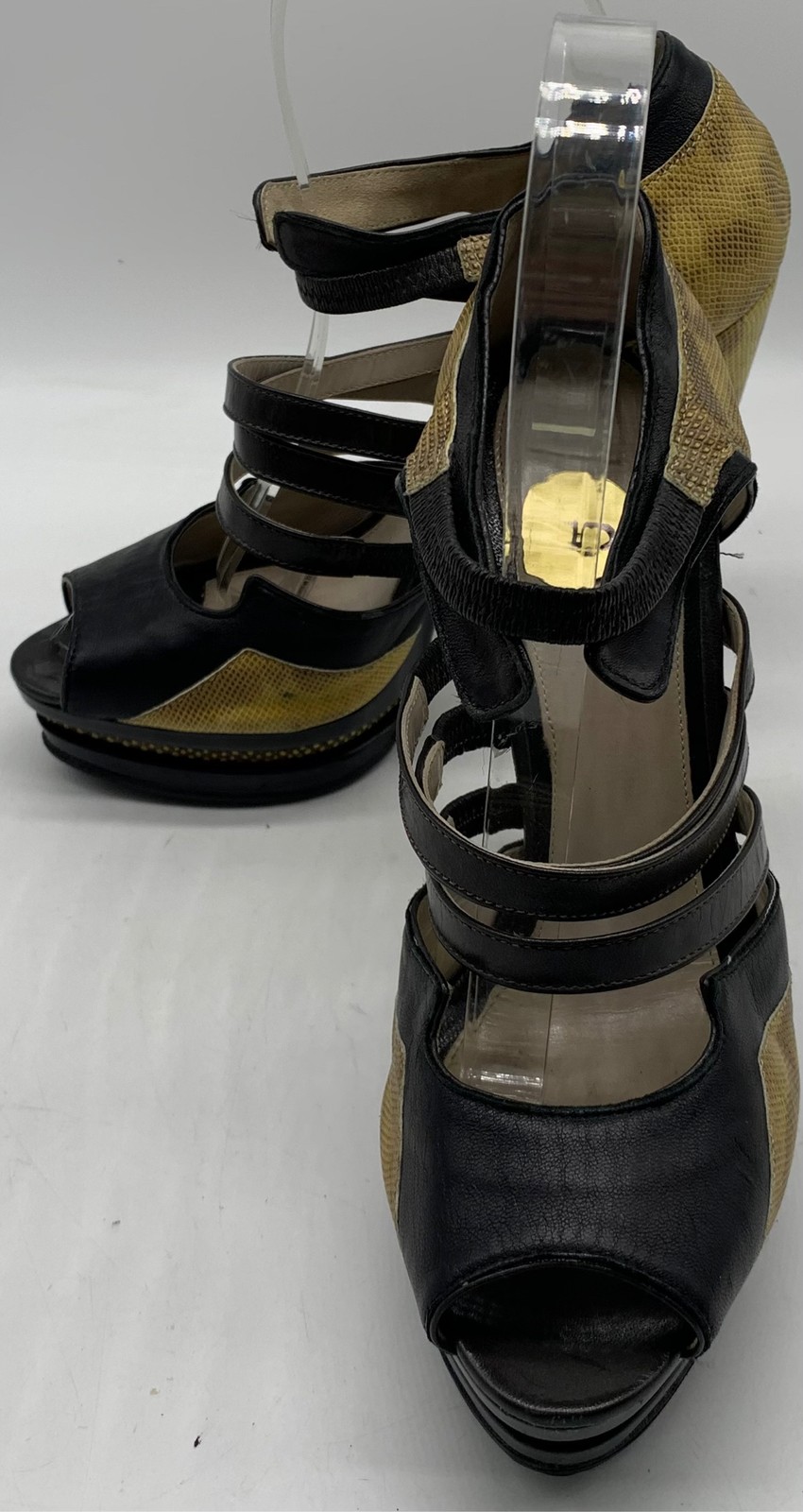 Jason Wu Womens Black Brown Yellow Leather Strappy Peep Toe Platform Pumps sz 38