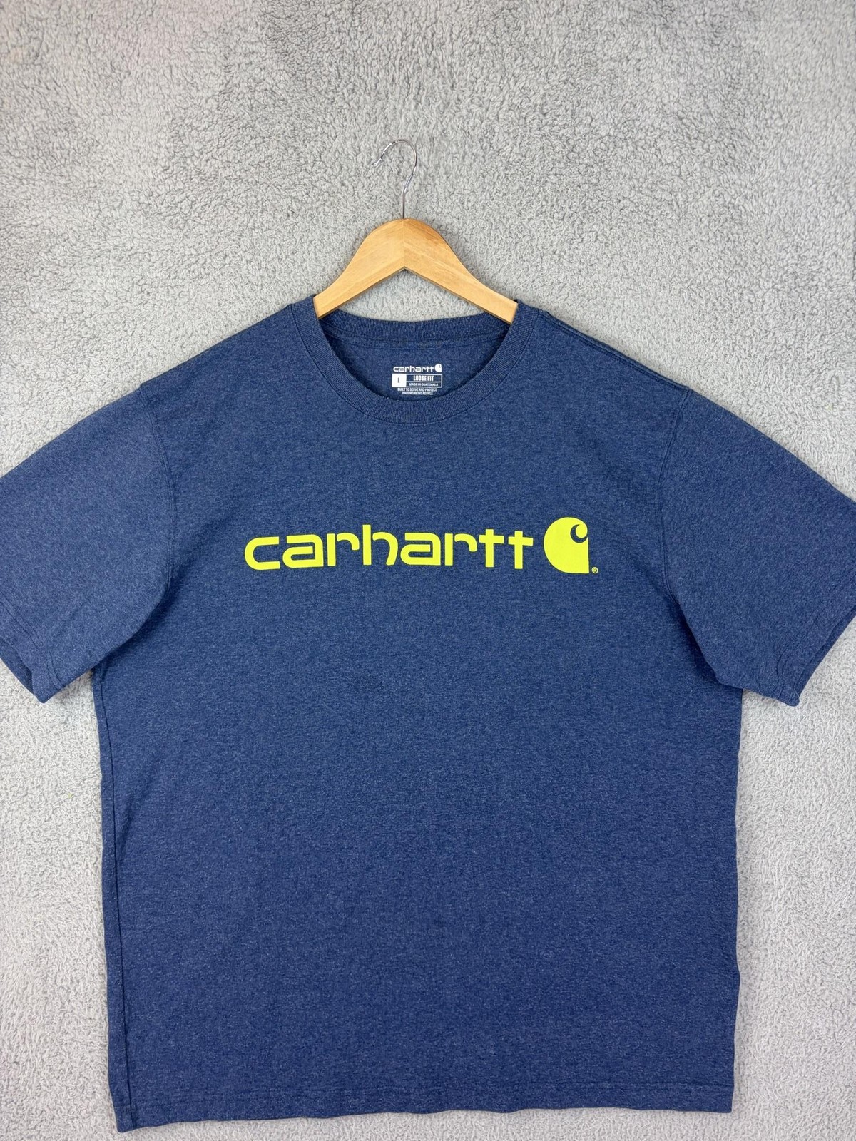 Carhartt Shirt Mens Large Blue Heather Short Sleeve Graphic Tee Workwear Mens