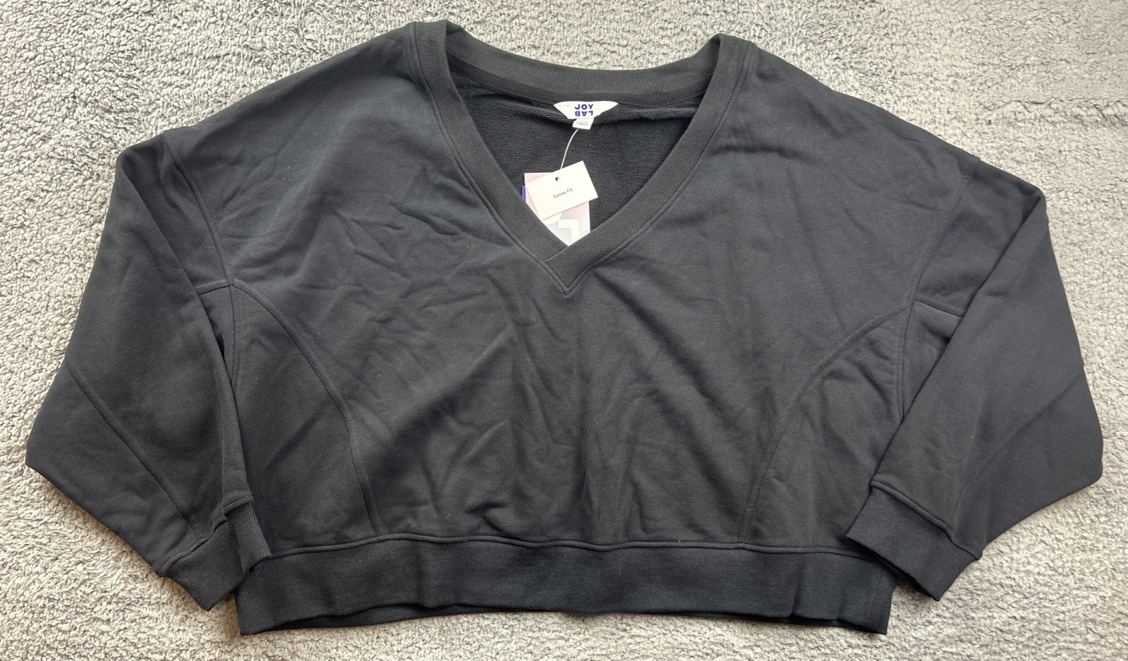 JoyLab Cropped Fit Sweatshirt Womens XXL Black Loose Fit Pullover Casual Comfy