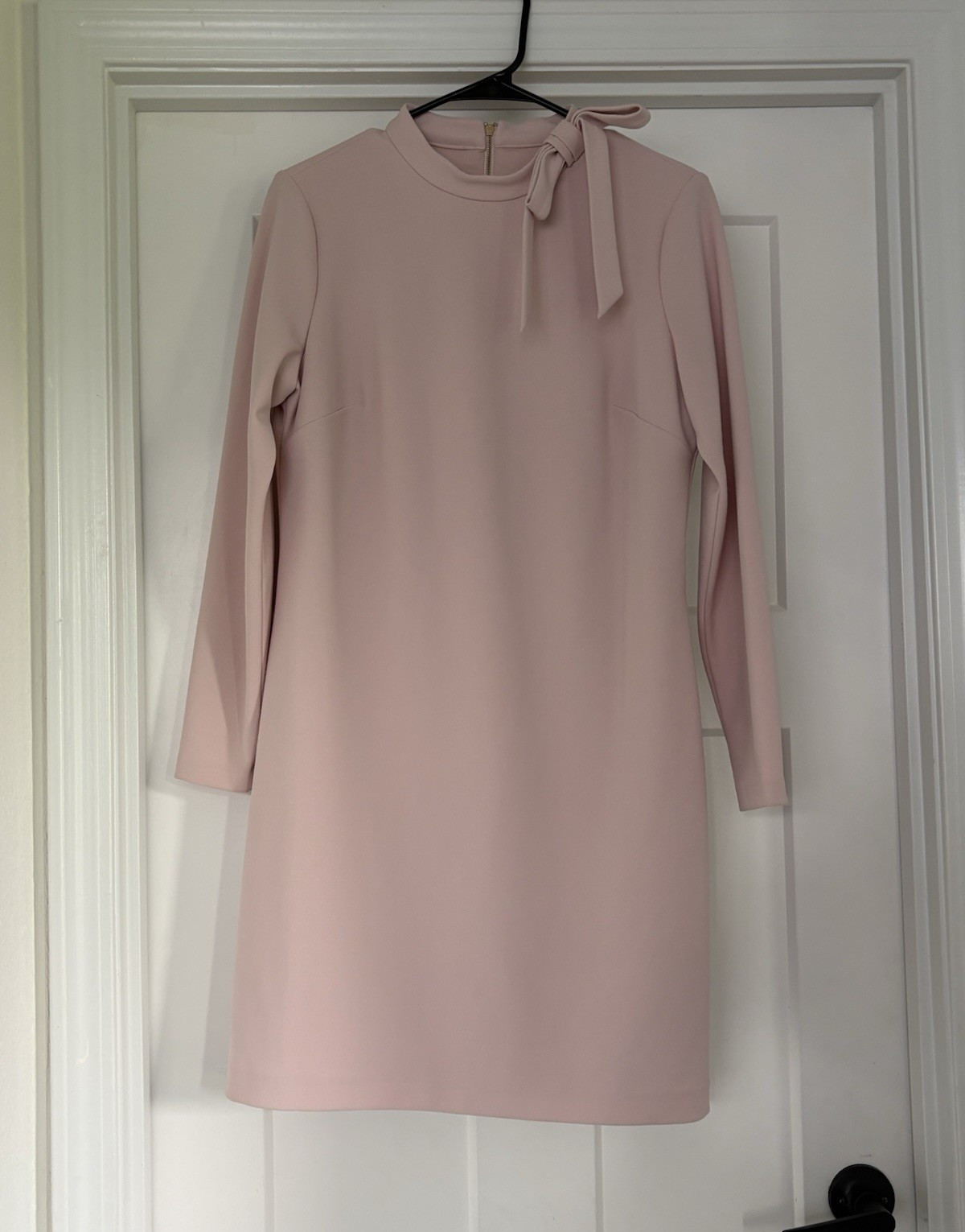 Calvin Klein Pink Size 12 Short Shift Dress Long Sleeve High Neck Bow