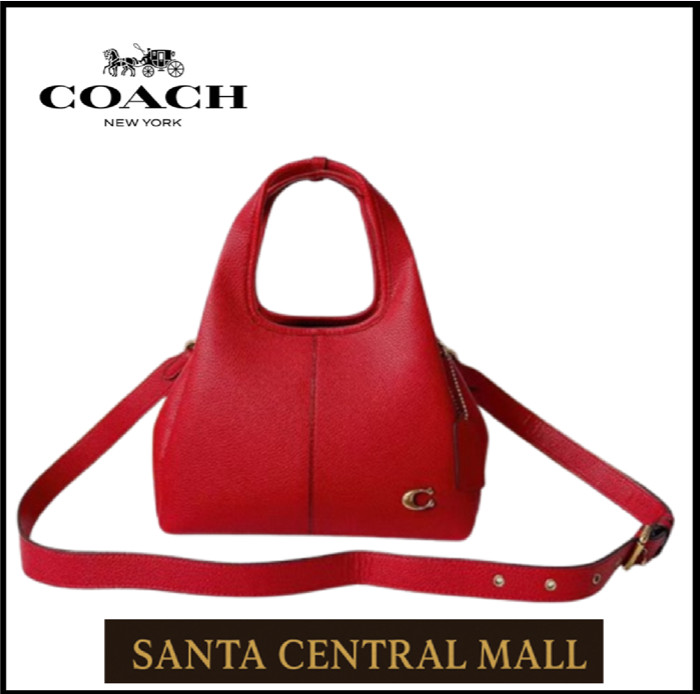 COACH CM545 Lana Shoulder Bag 23 Polished Pebble Leather Red Ruby Outlet New SMM