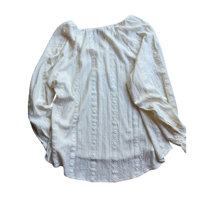 FRYE Ivory Textured Eyelet Peasant Blouse Size XL Long Sleeve Button Notch