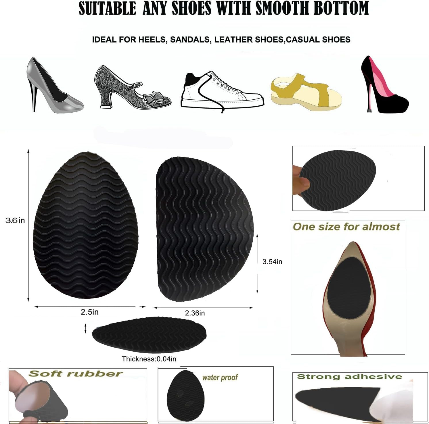 Non-Slip Shoe Pads, Adhesive Sole Protectors for High Heels, 6 Pairs