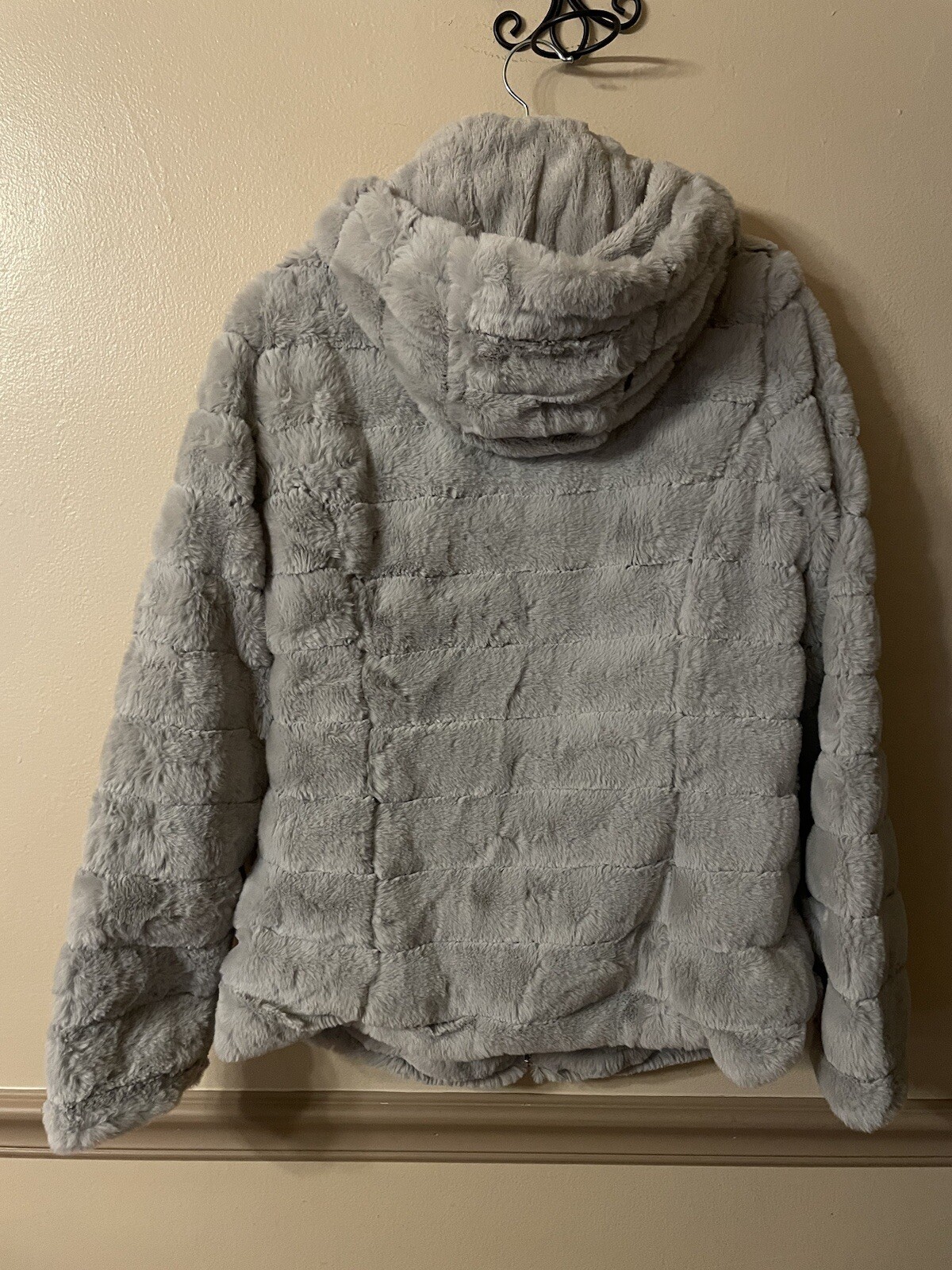 Bellivera Faux Fur Coat Shearling Fluffy Fuzzy Sherpa-Lined Size M Gray