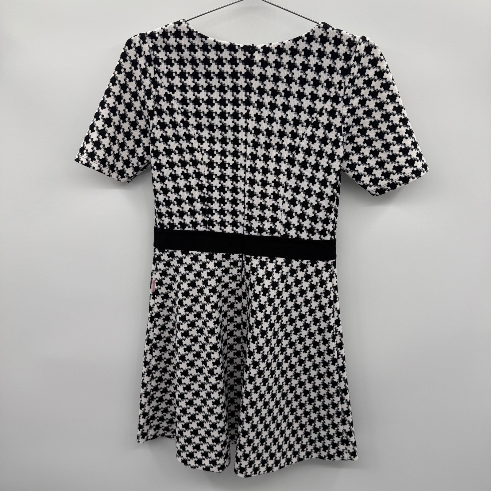 Dan Chau Black White Houndstooth Fit & Flare Mini Dress XS Preppy Classic Dressy