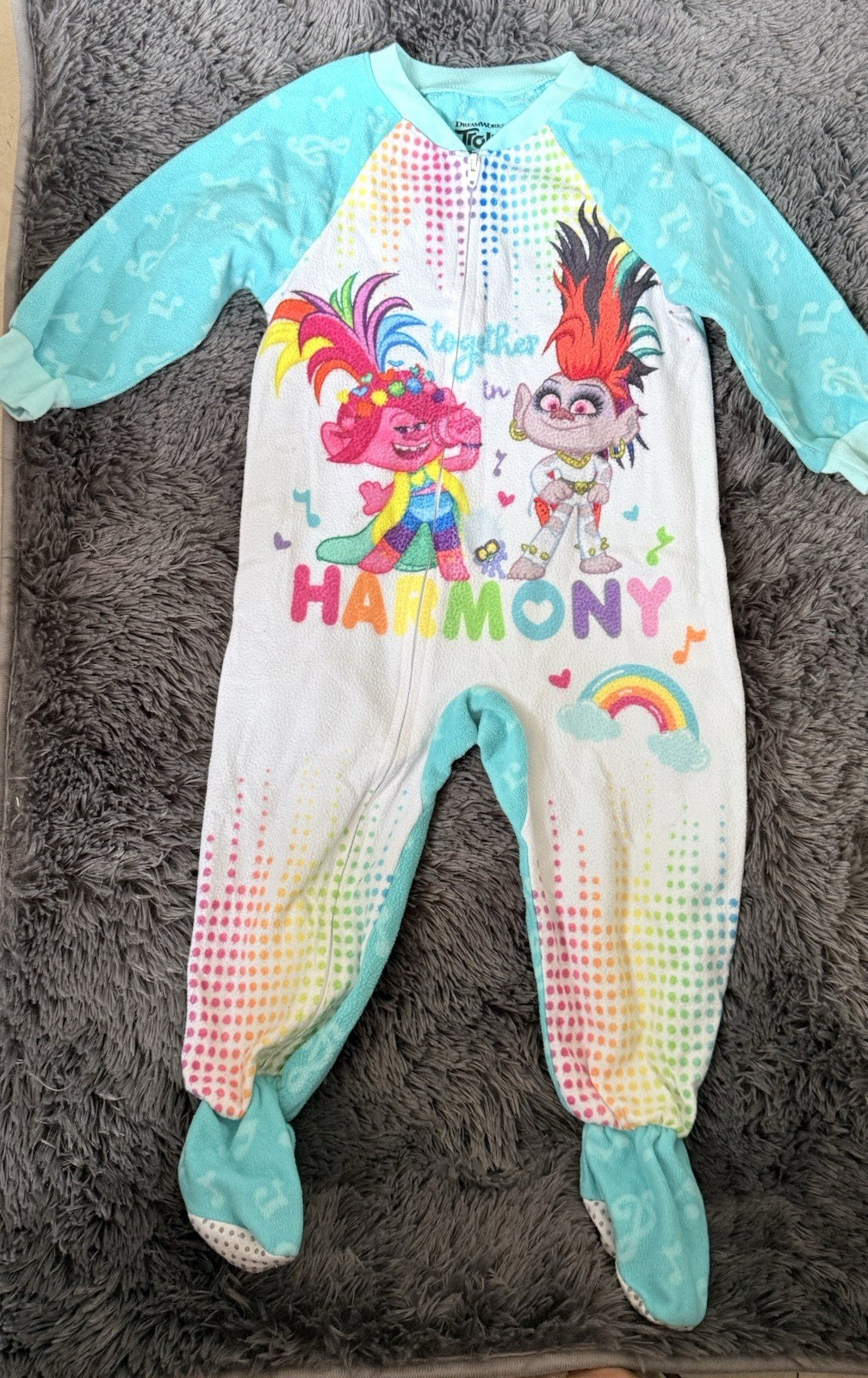 DreamWorks Trolls World Tour Girls 2T 1pc Footed Sleeper Zip Flame Resistant