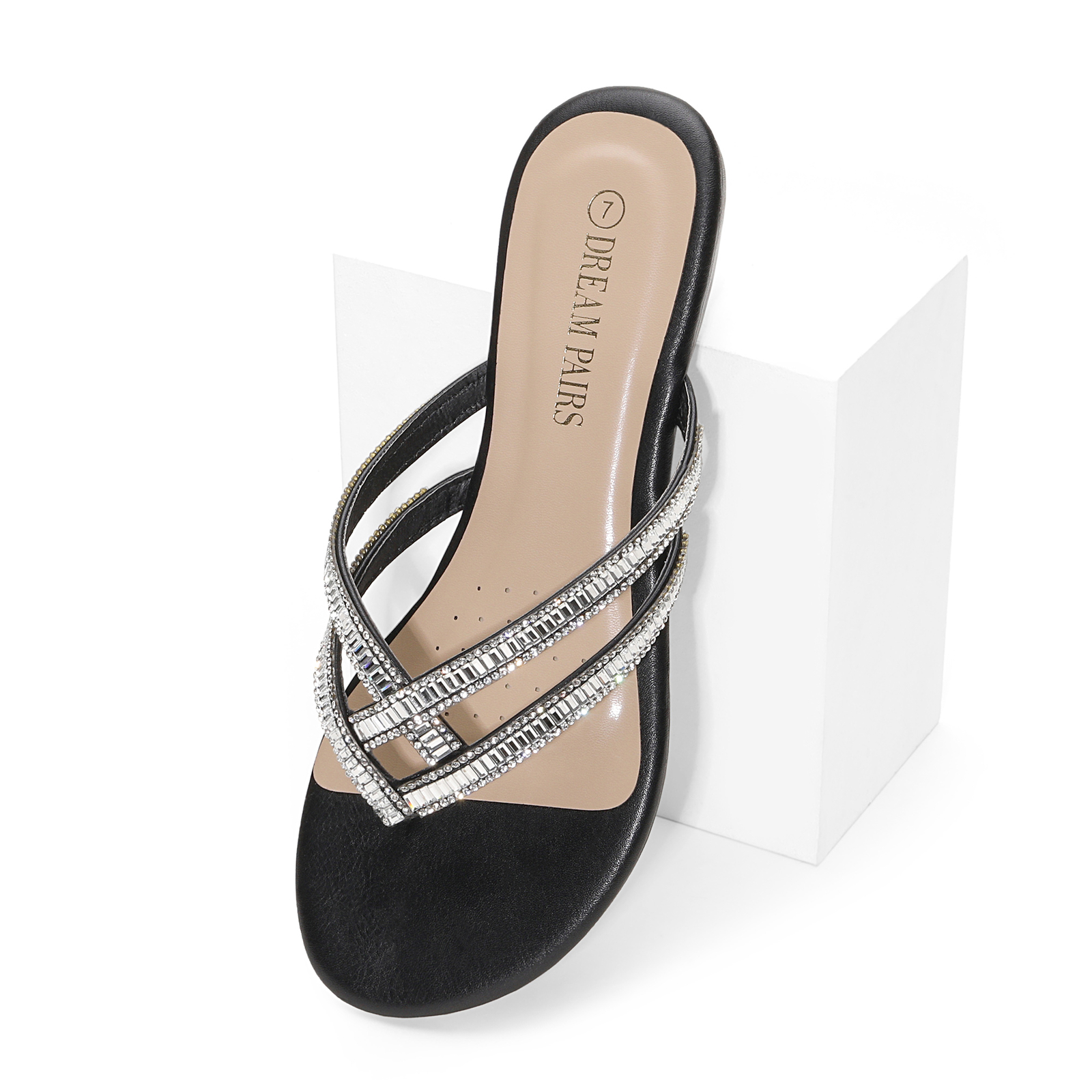 Dream Pairs Womens Rhinestone Flat Sandals Jelly Glitter Flip Flops Beach Sandal