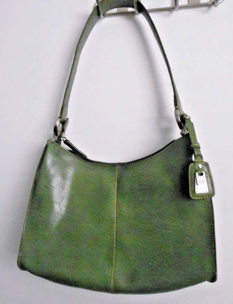 Vintage Liz Claiborne Pebble Leather Purse Handbag Green Measures 11 X 8 Inches.