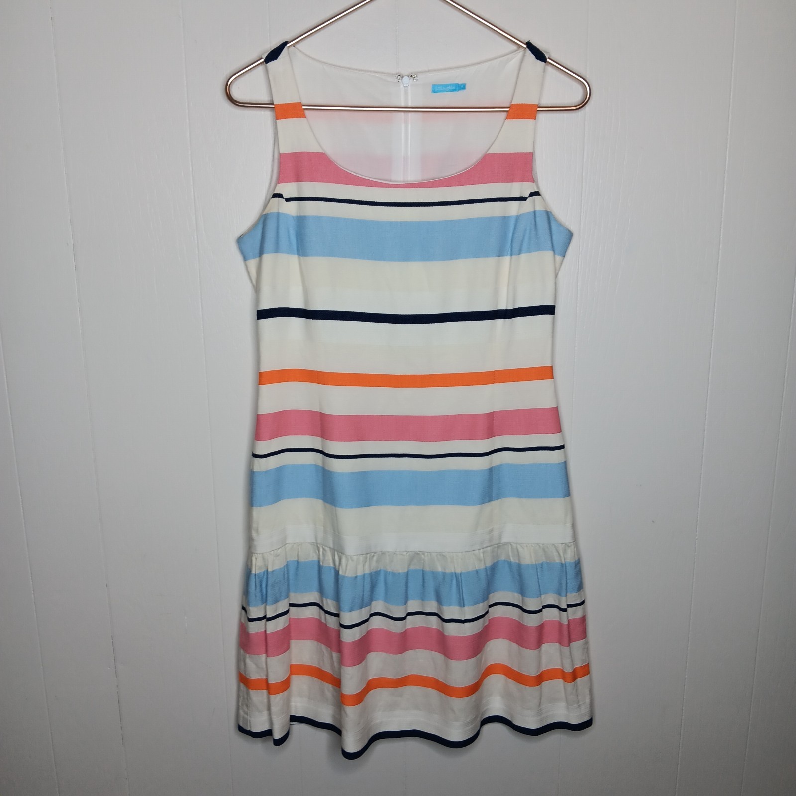 J.McLaughlin Ruby Striped Dress 4 Multicolor Drop Waist Coastal Nautical Yaht