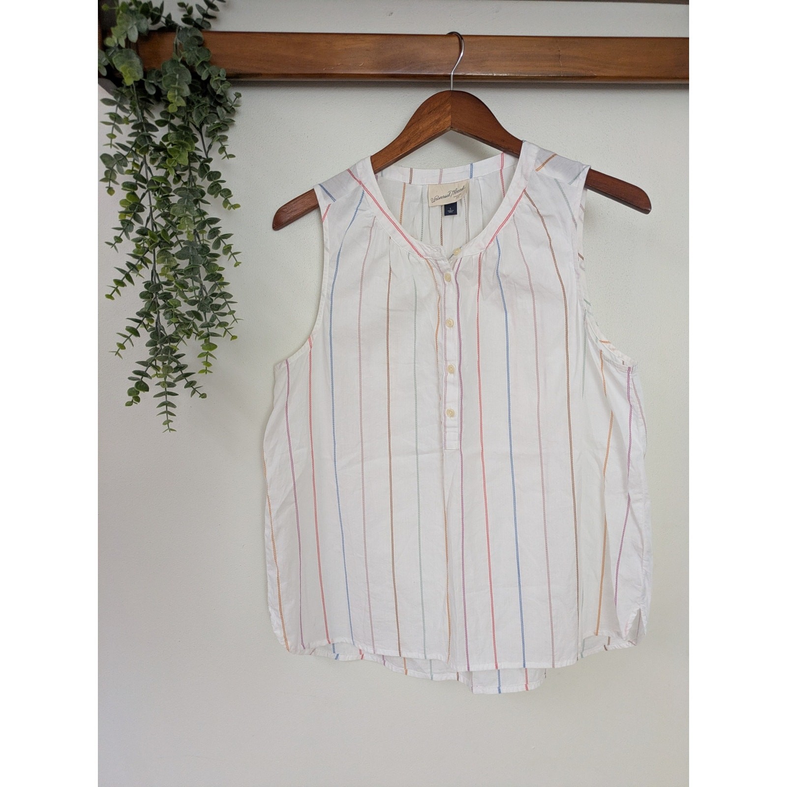 Universal Thread White Sleeveless Boxy Tank Top with Multi-Colored Stripes