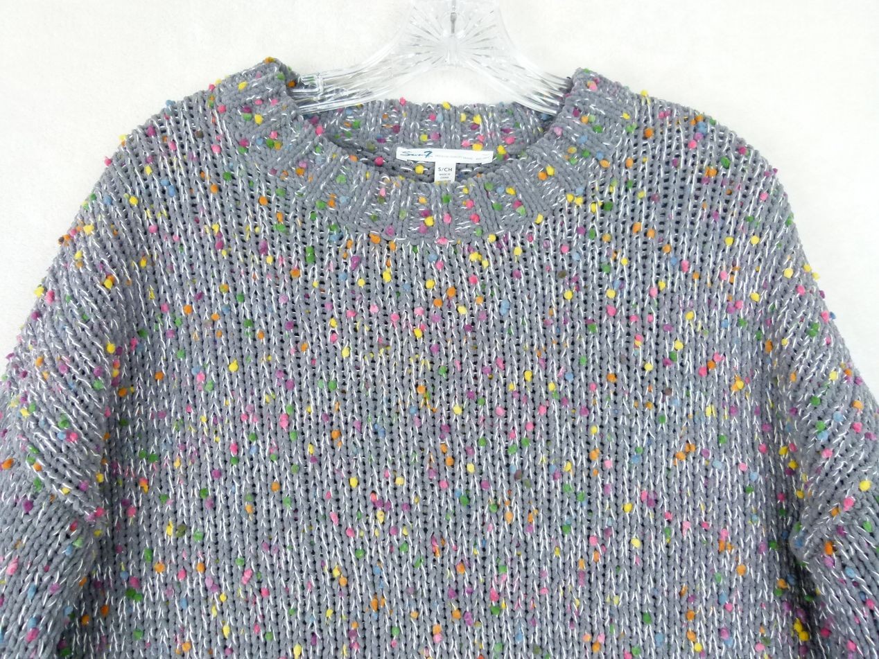 Seven7 Women Small Gray Confetti Chunky Knit Polyester Blend Pullover Sweater