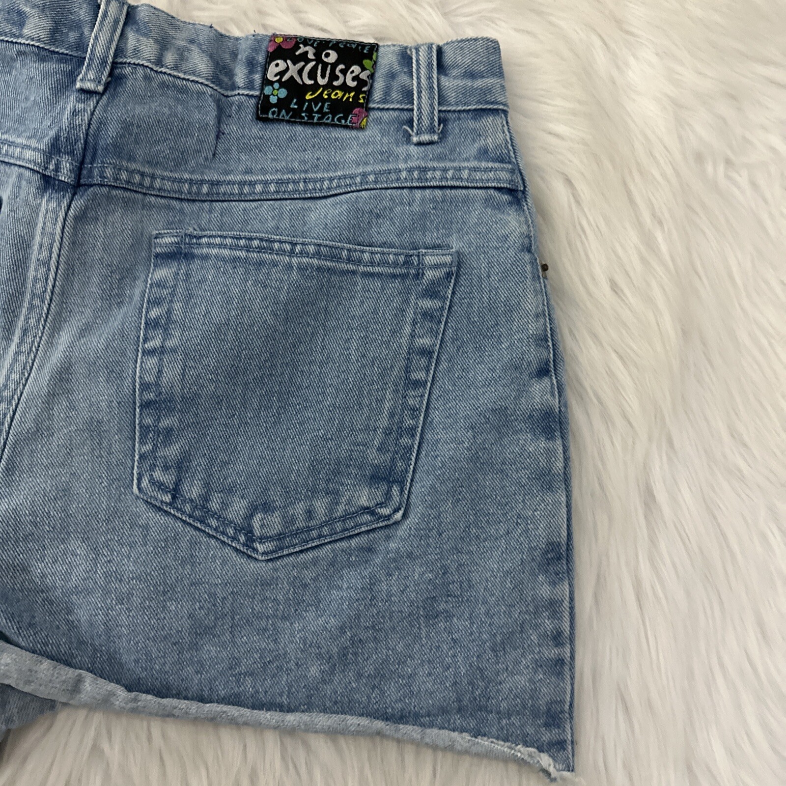 No Excuses Vintage Love Peace Denim shorts High Rise 11/12 View Measurements
