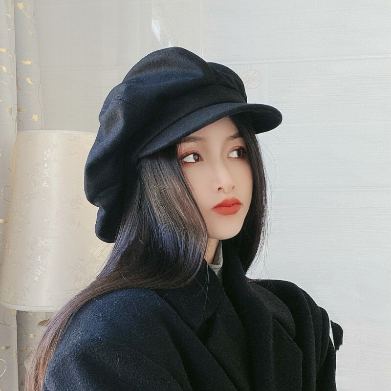 Lady Hat Cap Beret Wool Blend Newsboy Gatsby Flat Oversized Black Fashion Casual
