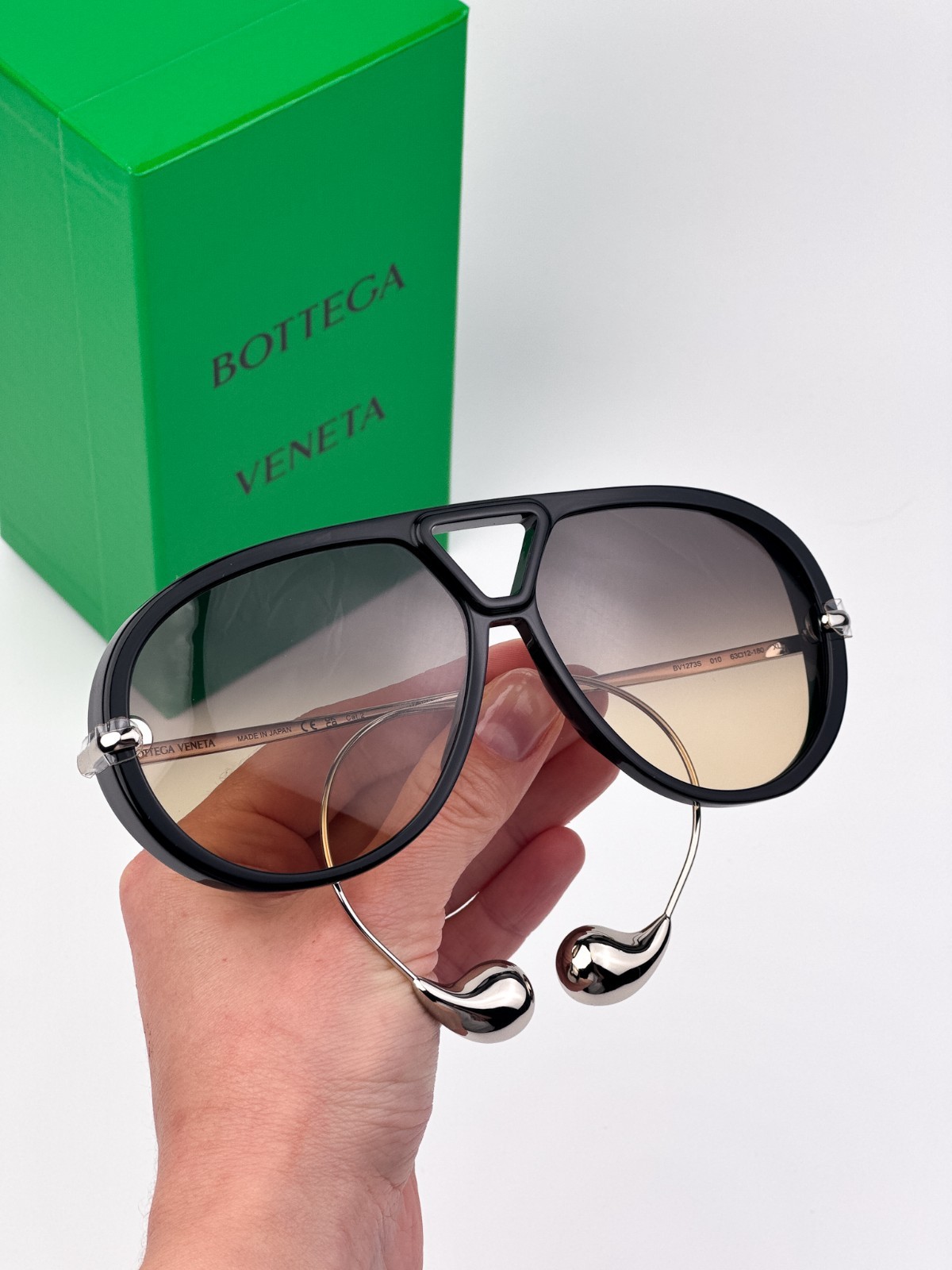 Bottega Veneta Women Sunglasses Black Silver Brown Gradient BV1273S 010 NEW