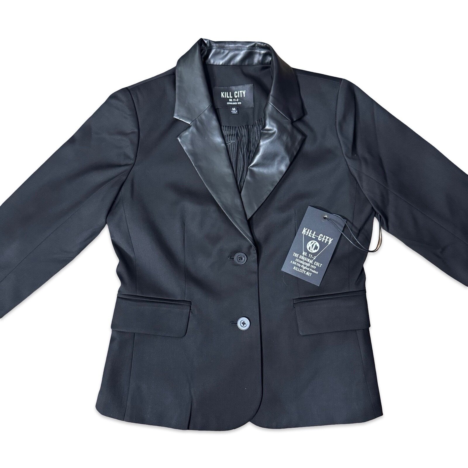 KILL CITY VEGAN LEATHER WORK SEXY ROCKABILLY SHIRT GOTHIC OFFICE JACKET BLAZER