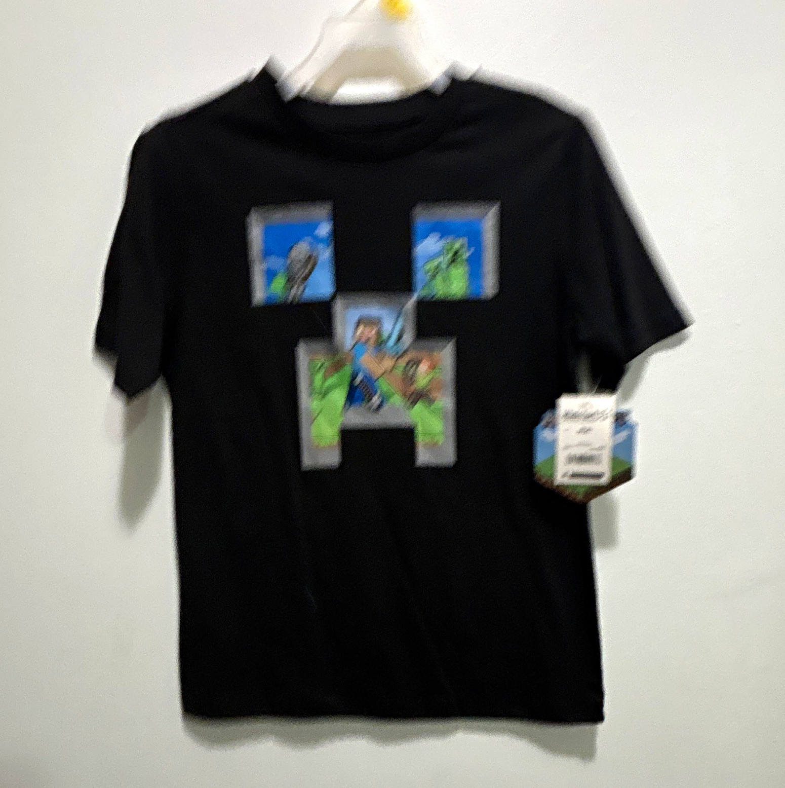 Minecraft Boys M (8) Black Cotton Crew Neck Short Sleeve Steve Graphic Logo Tee
