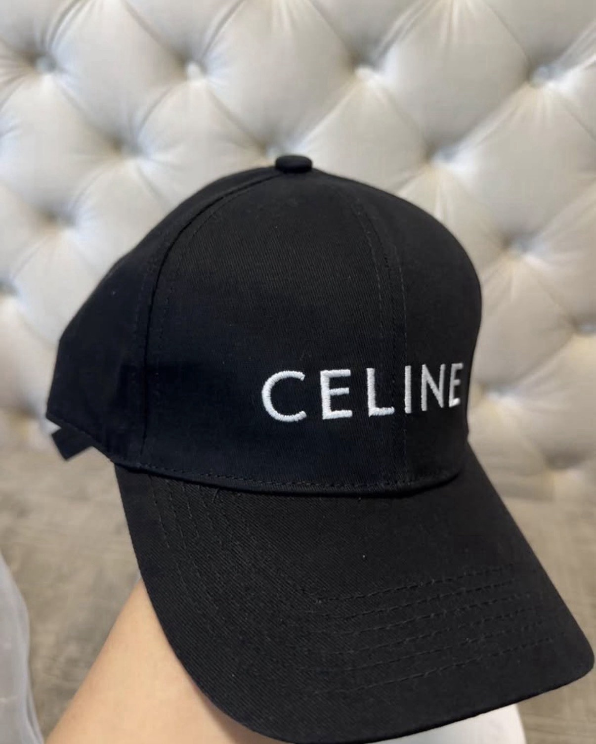 CELINE Black Logo Embroidered Adjustable Cotton Baseball Cap Women’s Size M