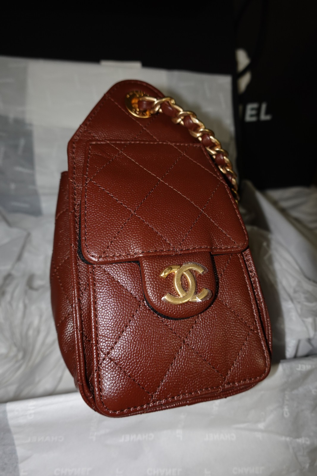 Chanel 25 Mini Dark Burgandy Cavier Gold hardware, Receipt, Orginal Box, dustbag
