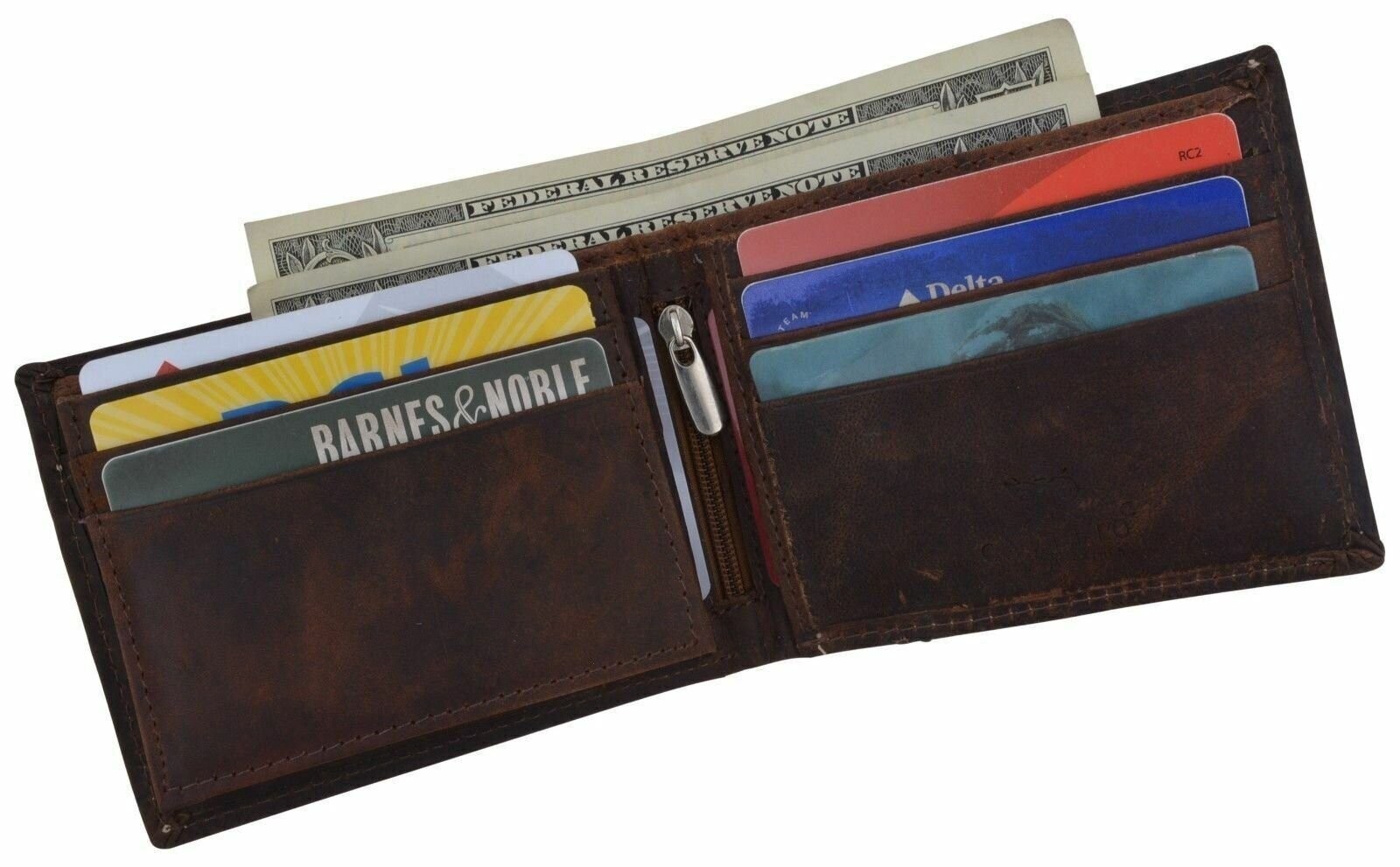 Hunter Premium Leather Mens Bifold Removable Double ID Card Holder Flap Wallet