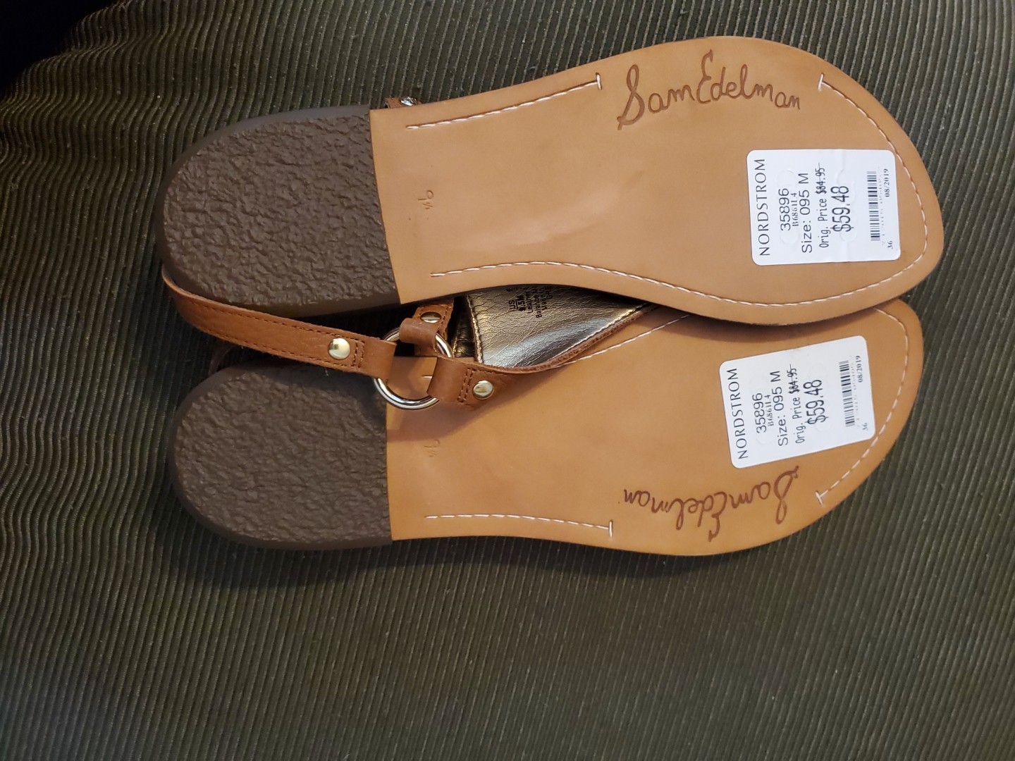 Sam Edelman Greta T-Strap Leather Thong Flat Sandals Brown Sz 9 1/2 M Buckle