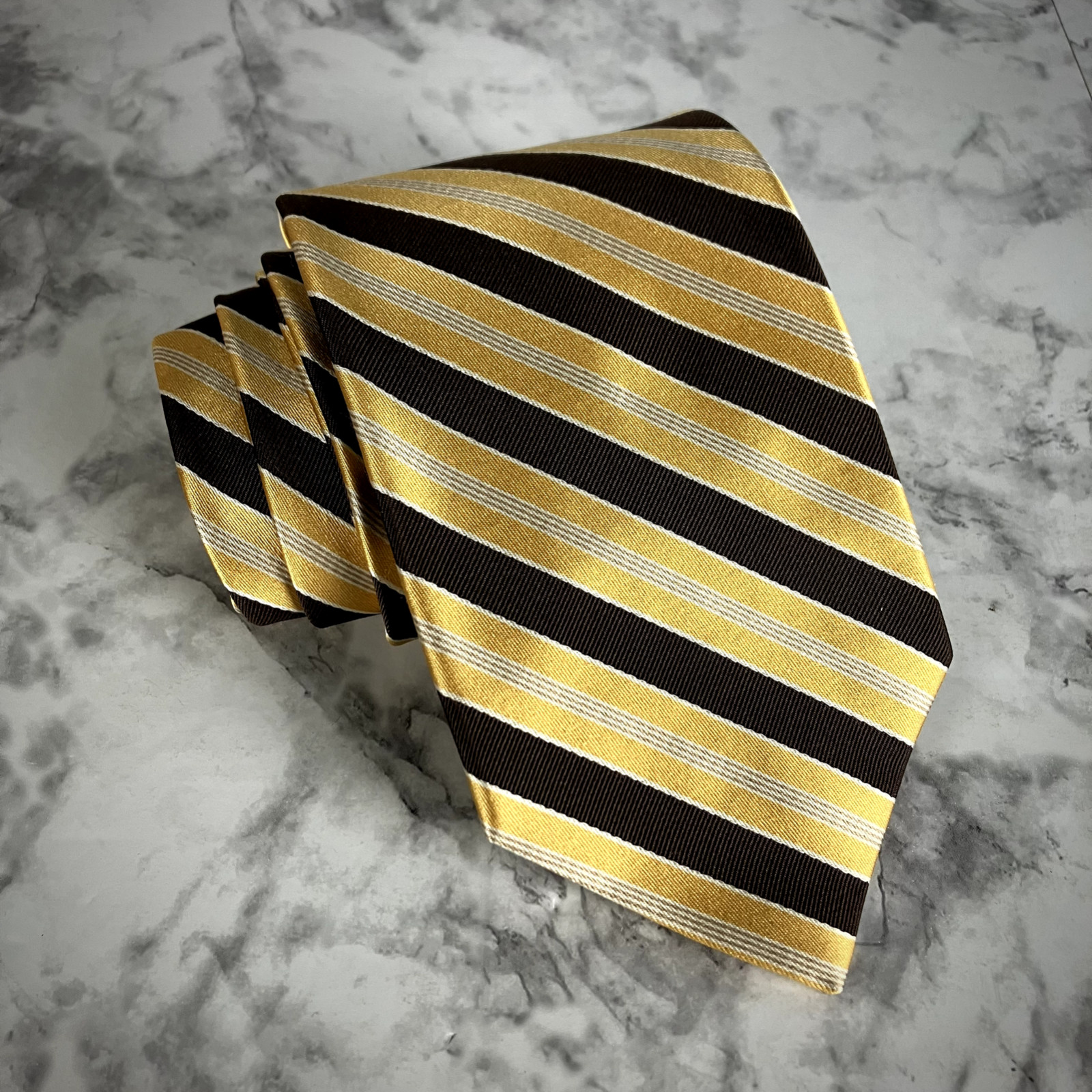 Brooks Brothers Made in USA 100% Silk Gold Brown Striped Tie Preppy 60 x 3.5 in.