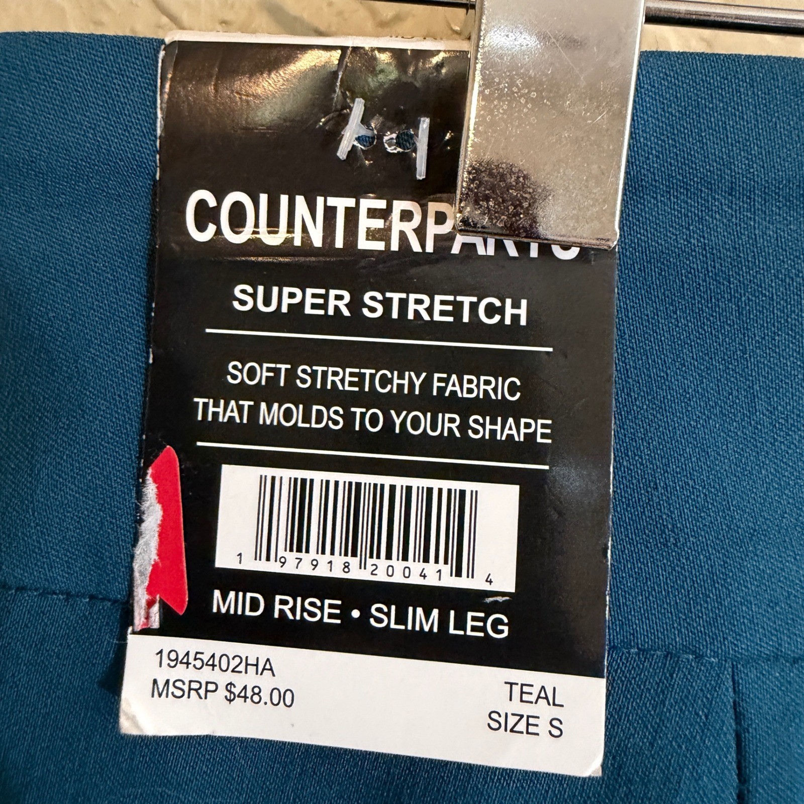 Counterparts Slim Leg Pants Womens S Teal Super Stretch Mid Rise Sailor NEW