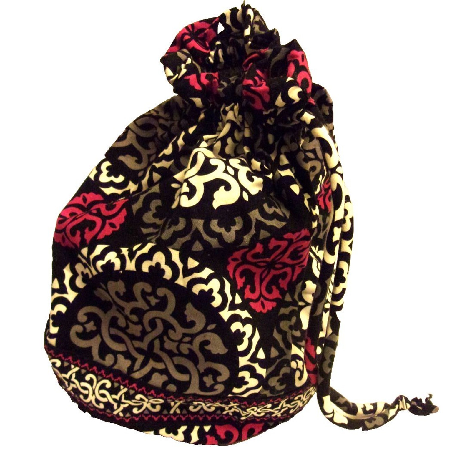 Vera Bradley Ditty Bag Canterberry Magenta Fabric Plastic Lining Drawstring