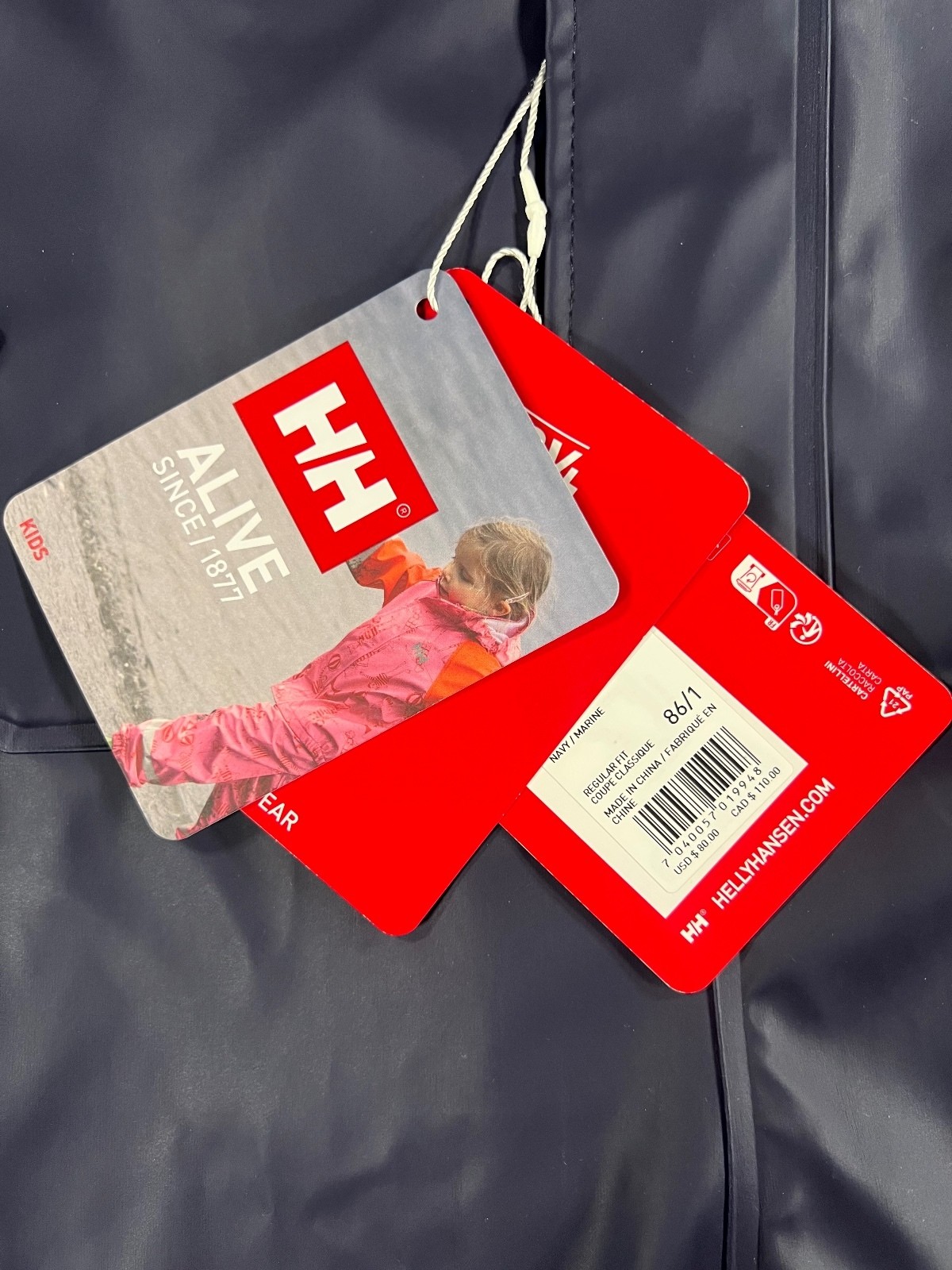 NWT – Helly Hansen Kids Waterproof Rain Suit – Navy Blue, Size 86/1 – 1 year old