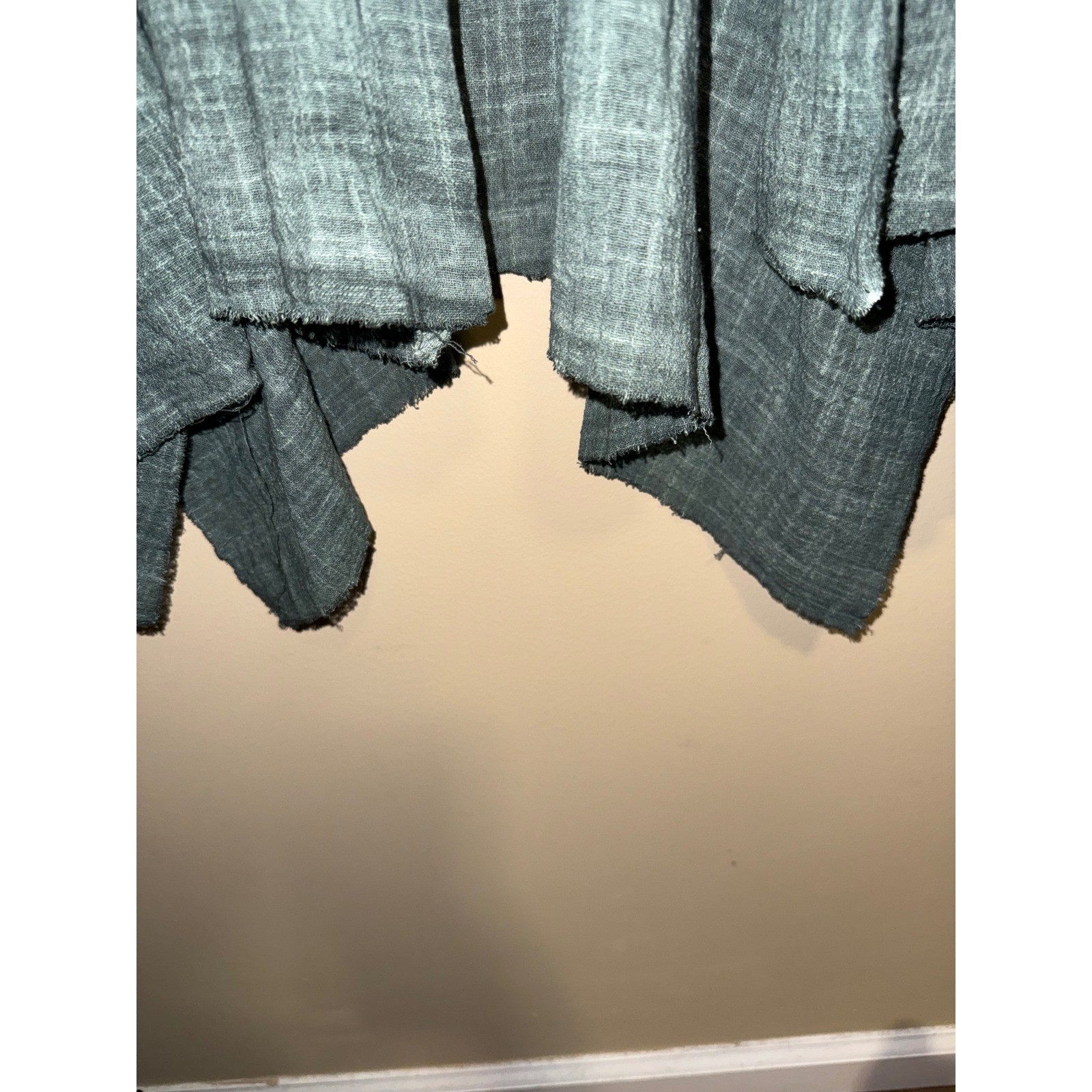Davi & Dani Women Boho Teal Cotton Gauze Kimono Smock Waist Raw Hem Wrap Medium
