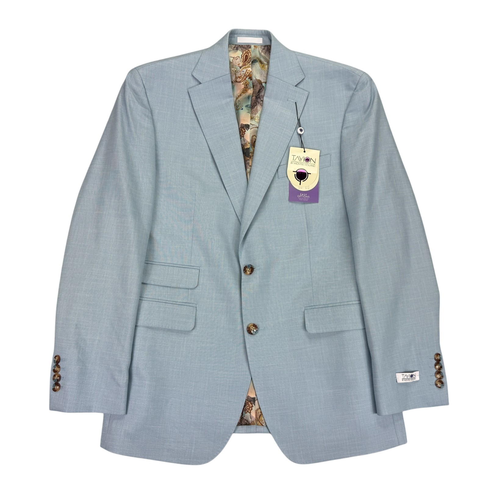 Tayion Mens Agordy Regular Fit Sharkskin Suit Jacket Light Blue 38R
