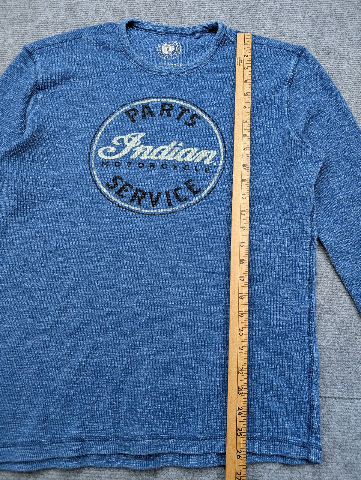 Lucky Brans Indian Motorcycles Thermal Shirt Mens Large Blue Heather Waffle Y2K
