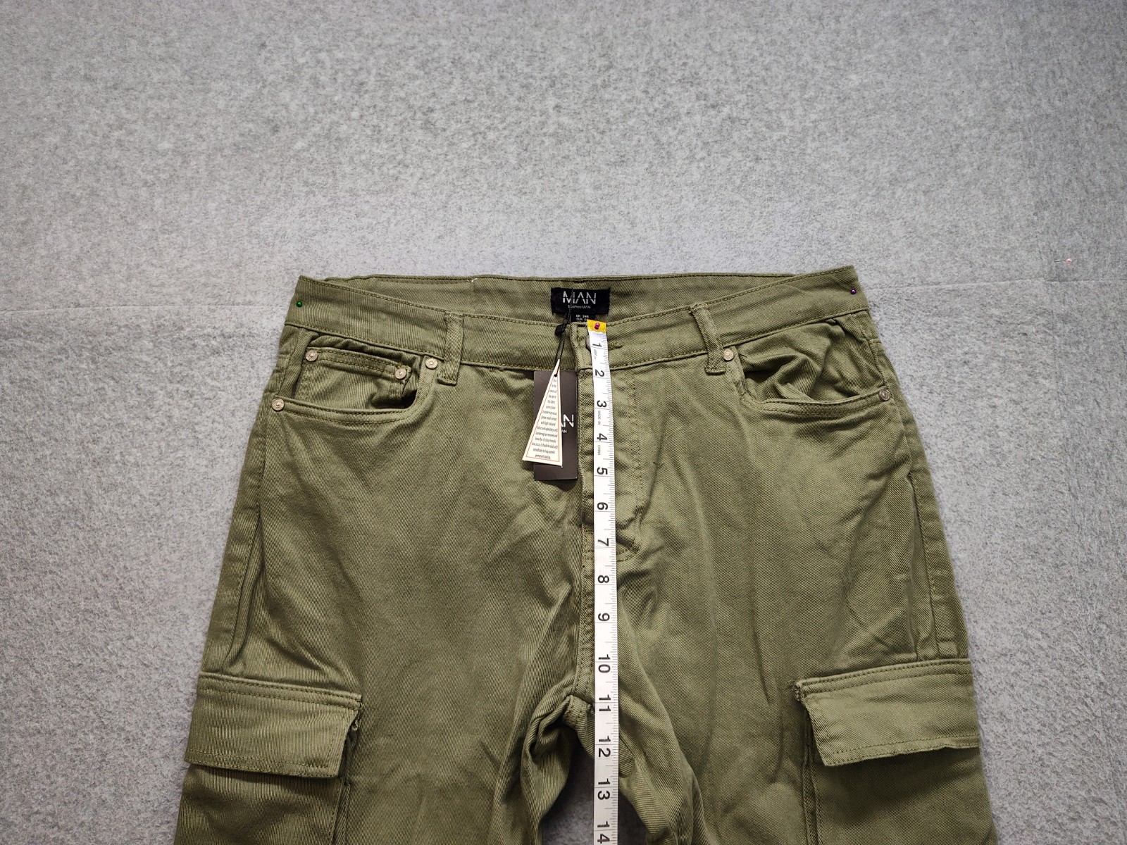 Boohooman Men Cargo Pant 34 Olive Green Utility Workwear Strappy Buckle Pockets